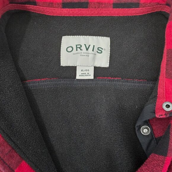 Orvis Womens XL Red Black Buffalo Check Plaid Flannel Fleece Lined Shacket Shirt - Picture 5 of 10